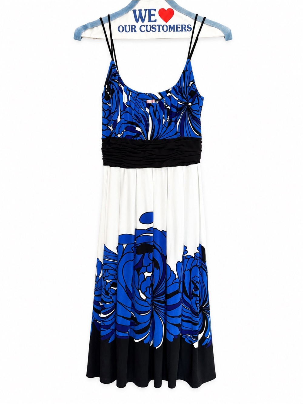 Jones New York Blue, Black and White Floral Midi Dress